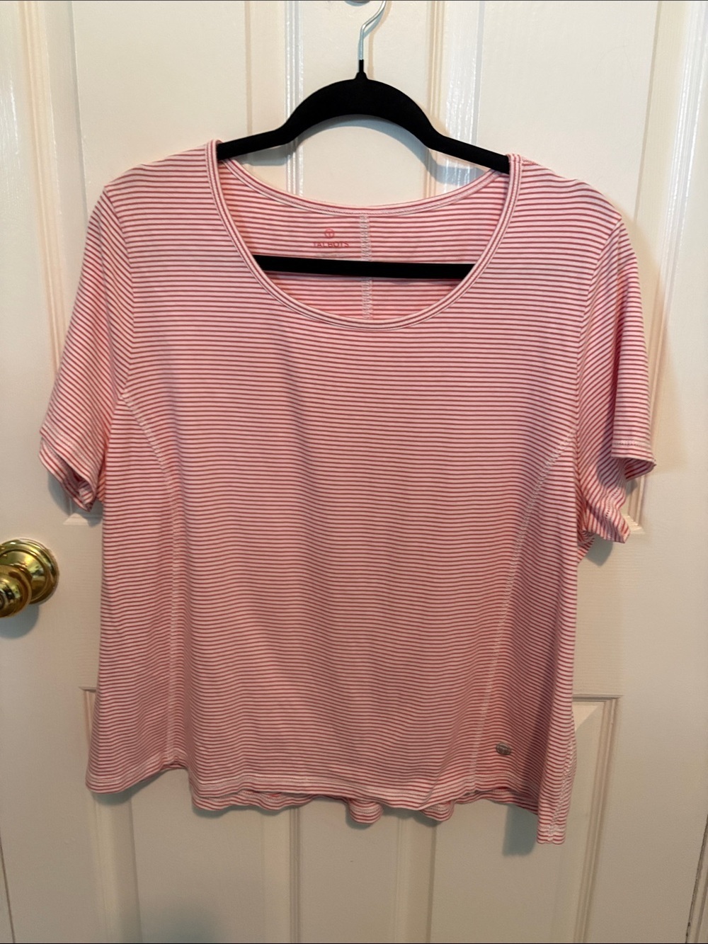 Talbots 3X Petite Pink & White Striped Scoop-Neck Short Sleeve Tee